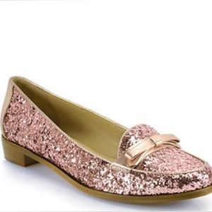 {6M} Kate Spade Cora Pink Glitter Leather Loafers